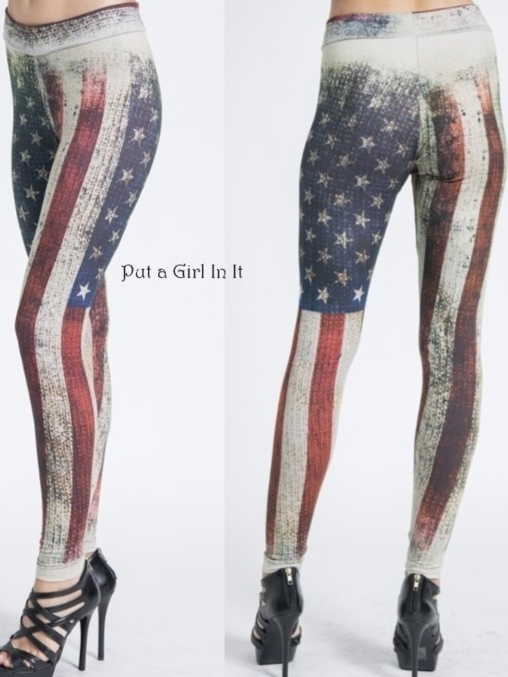 Vocal Apparel Women's Stone Gray Tie Dye American Flag Stretch Leggings S M L XL
